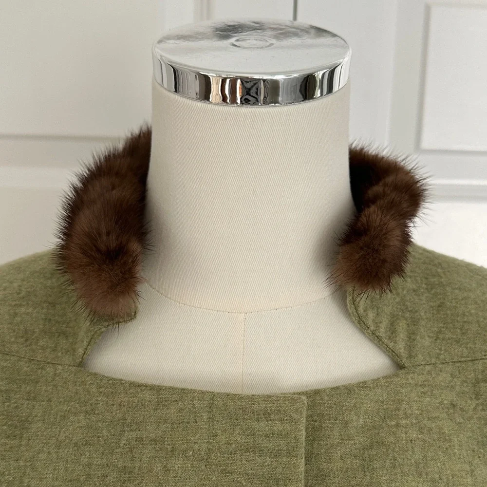 Vintage Selection de Givenchy Olive Green Parisian Wool Jacket Mink Fur Size 16W